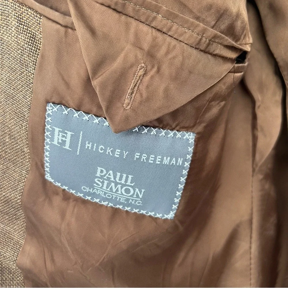 Hickey‎ Freeman Brown Worsted Wool Silk Linen Blazer Size 43L Sport Coat Jacket